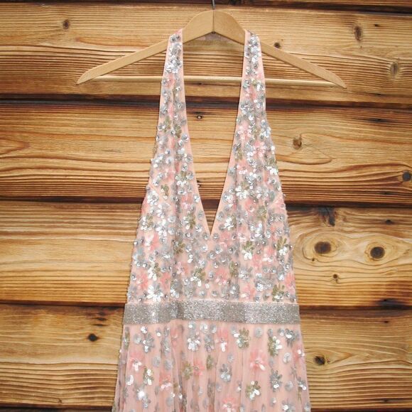 Mac Duggal 5654  Womens Blush Halter Back Floral Embellished Gown Dresss - Picture 7 of 16